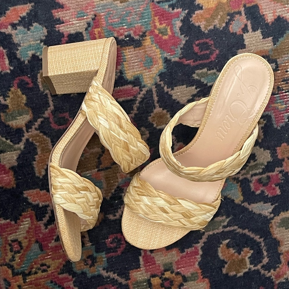 J.Crew Lucie woven braided-strap sandals raffia-inspired, 3” heel worn sz 6.5 - Picture 6 of 11